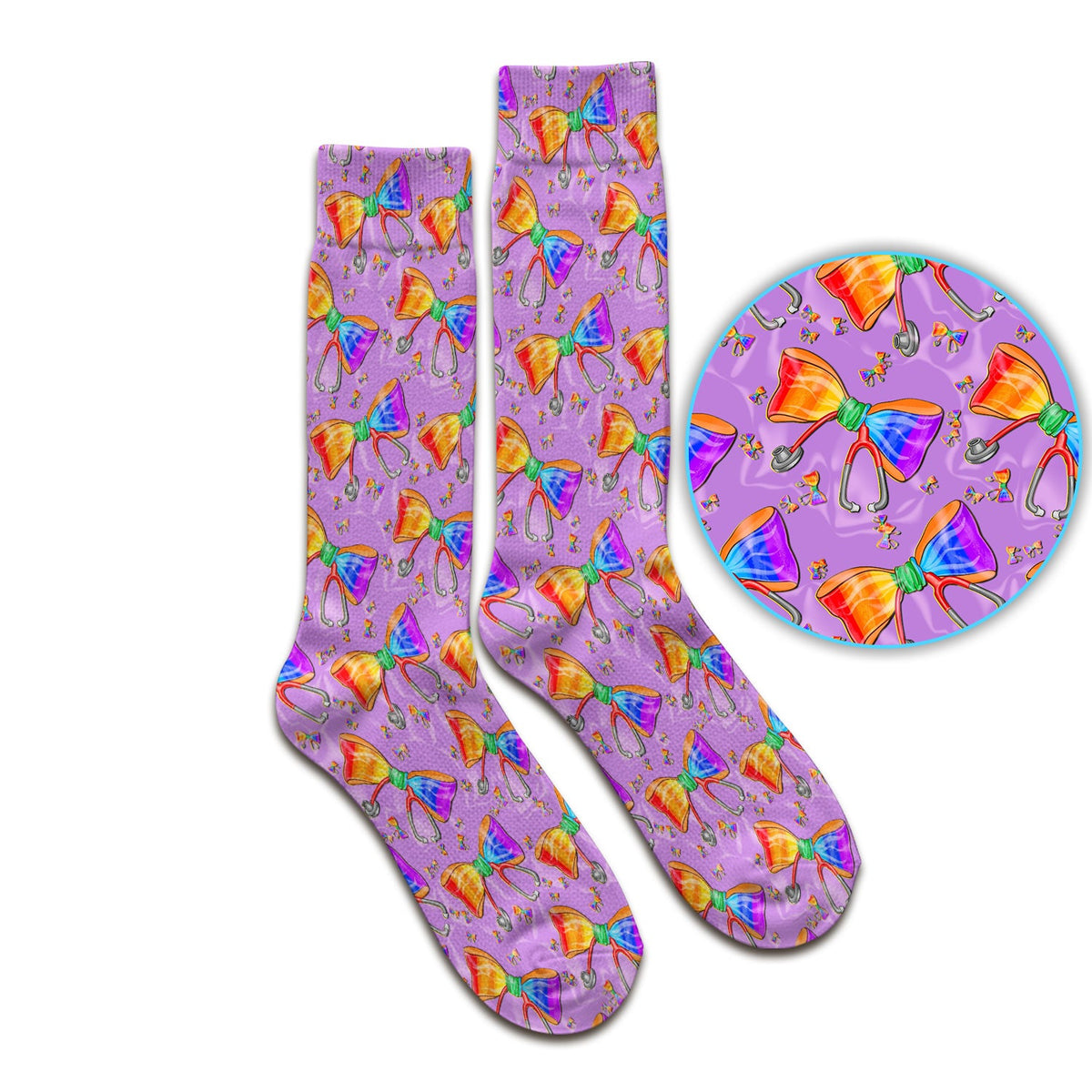 Colorful Rainbow Bow Stethoscope Nurse Socks