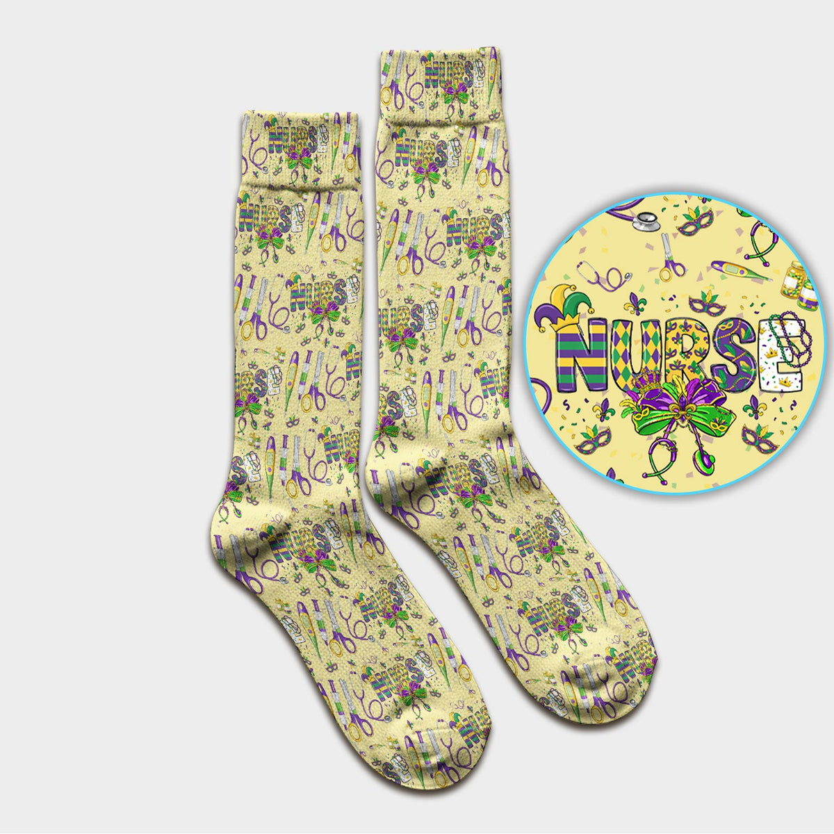Mardi Gras Holiday Nurse Socks