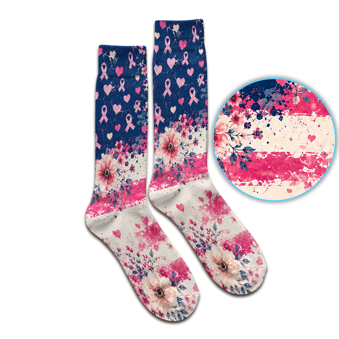 Breast Cancer Floral Flag Nurse Socks