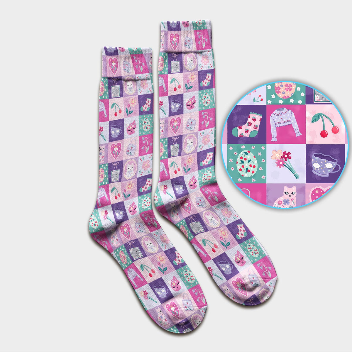 Pastel Cat Patchwork Nurse Socks