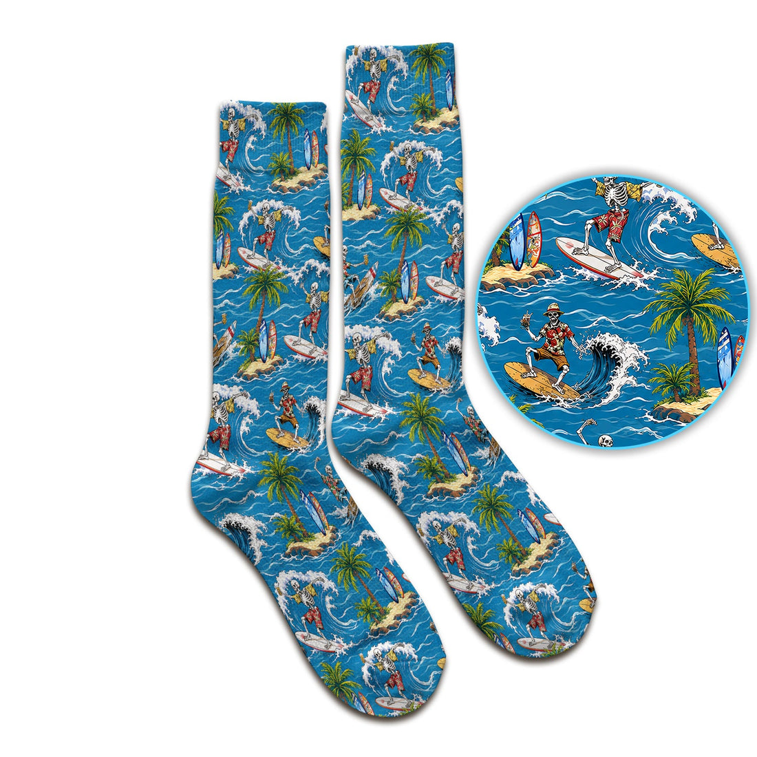 Spooky Tropical Skeleton Surfer Nurse Socks