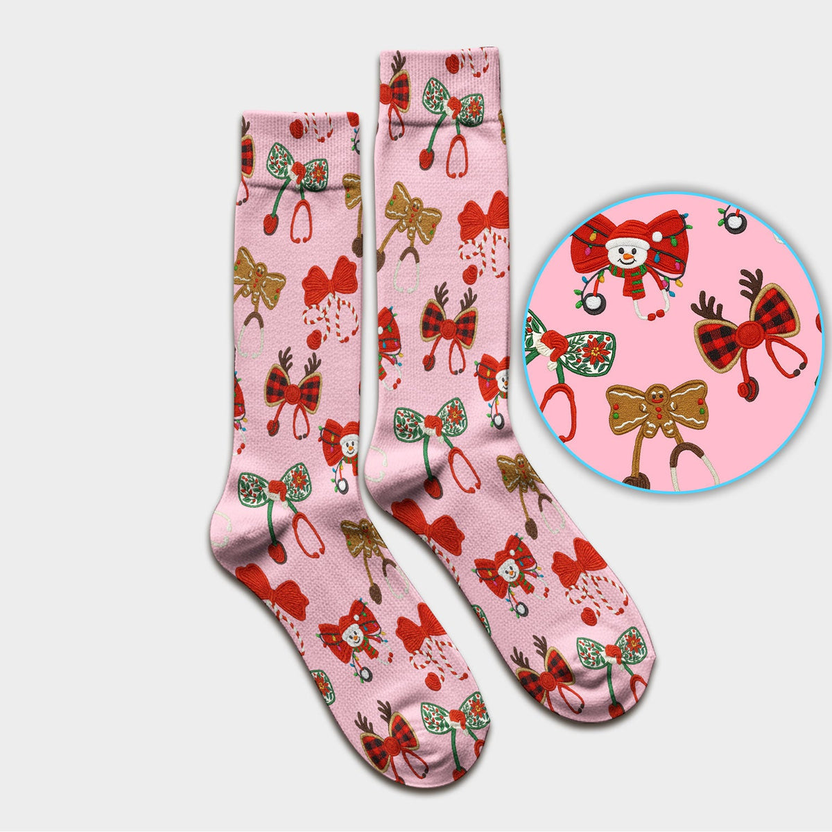 Christmas Stethoscope Bow Nurse Socks