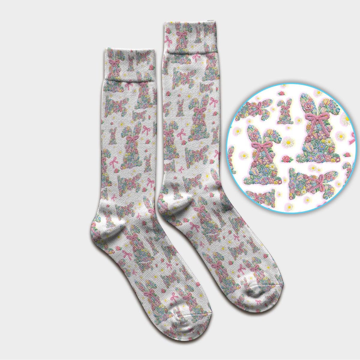 Colorful Floral Bunny Pink Bow Nurse Socks