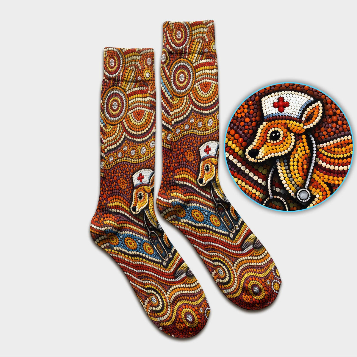 Australian Aboriginal Kangaroo Dot Art Medical Nurse Socks
