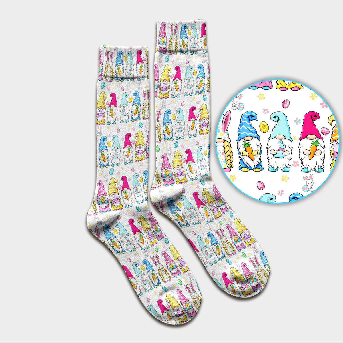 Colorful Easter Gnome Bunny Eggs Nurse Socks