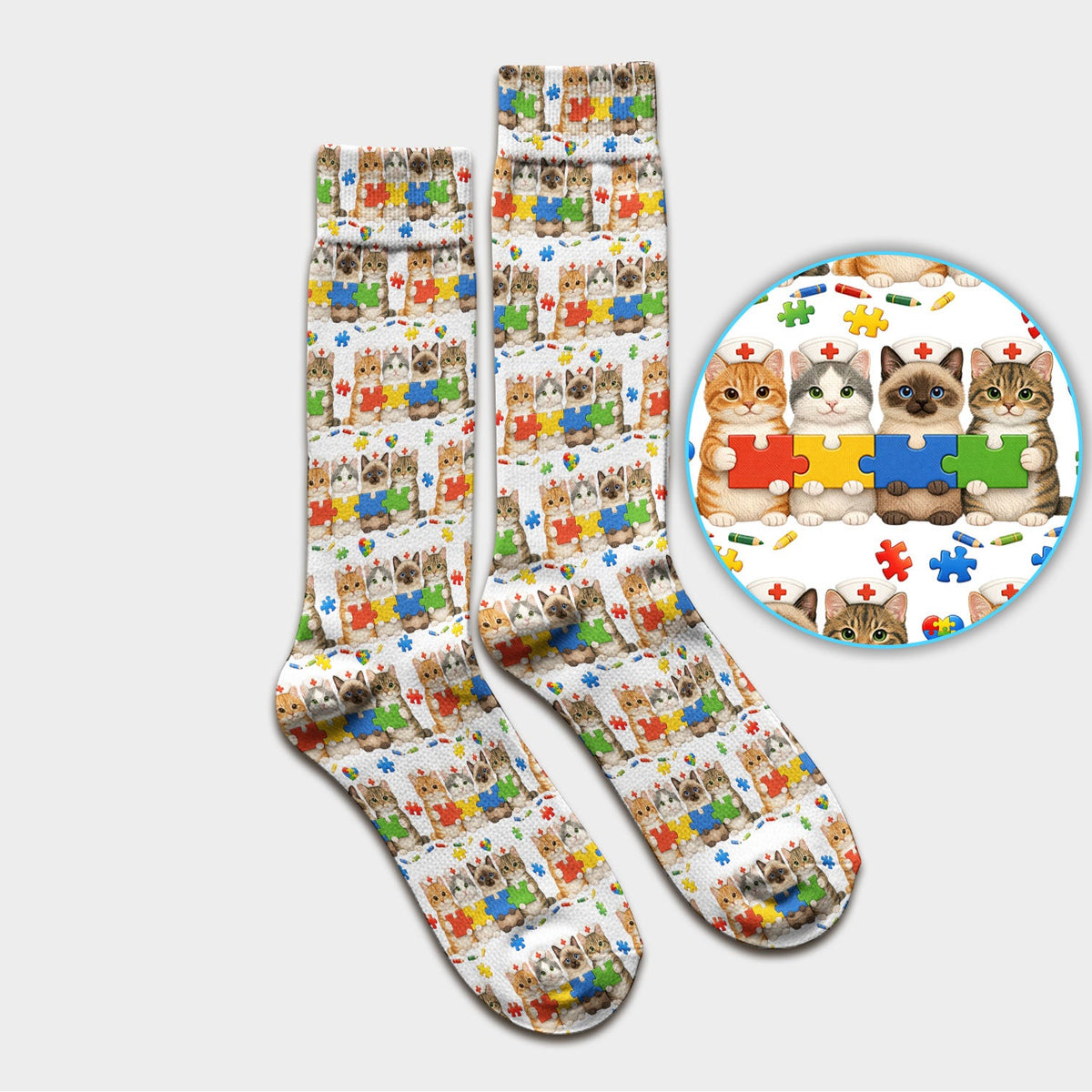 Autism Awareness Cat Nurse Socks
