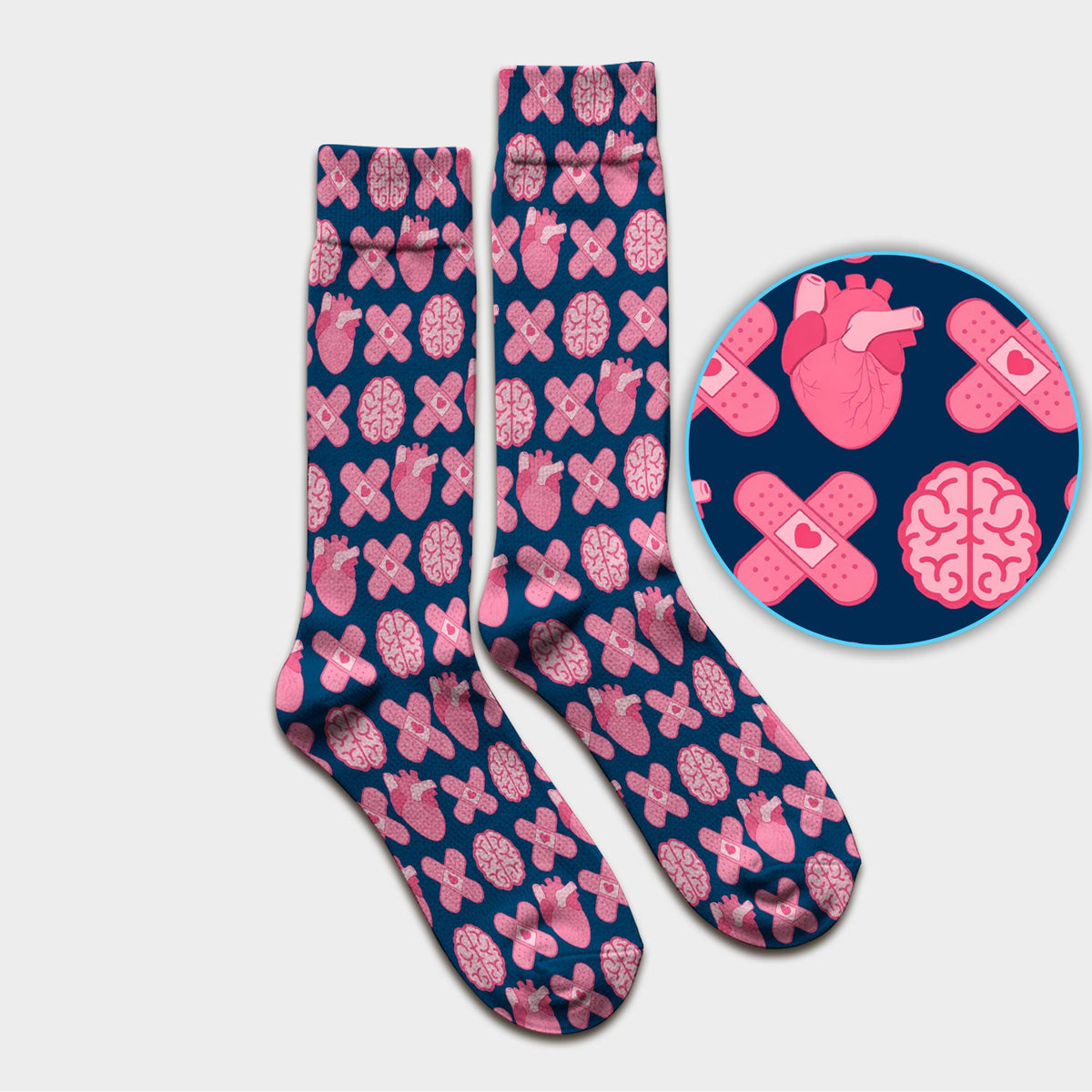Heart Brain Medical Icon Nurse Socks