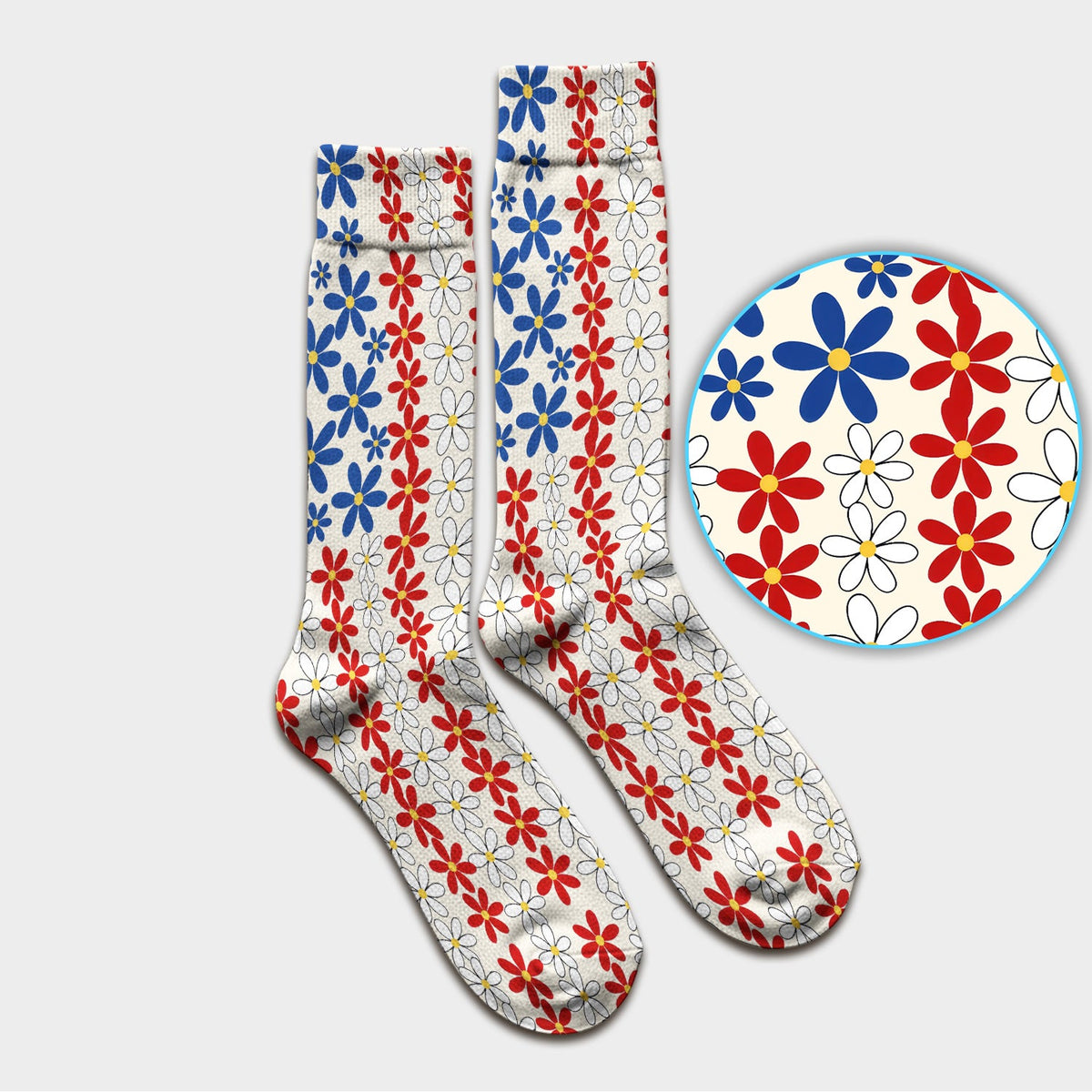 Retro Red Blue Daisy Nurse Socks