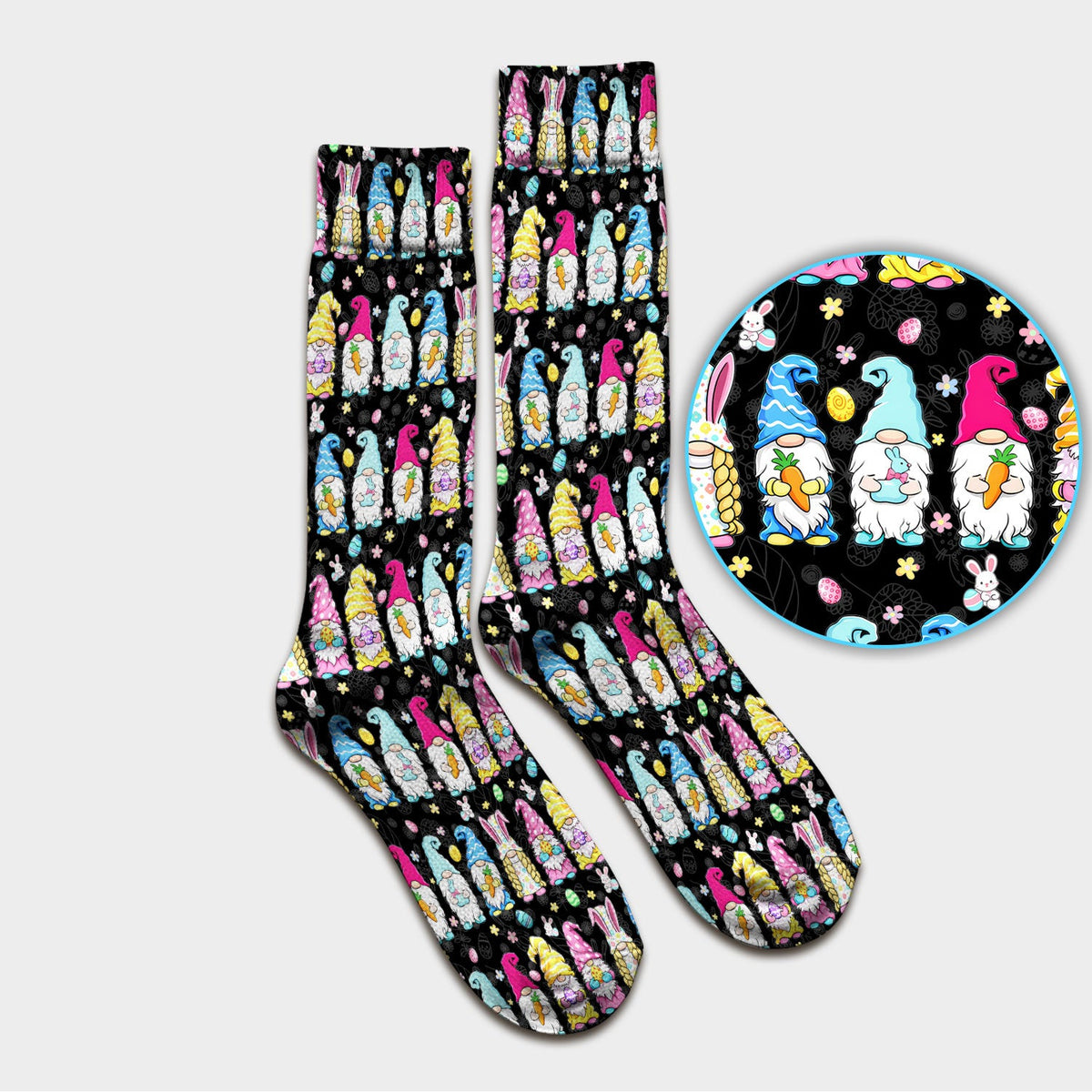 Colorful Easter Gnome Bunny Eggs Nurse Socks