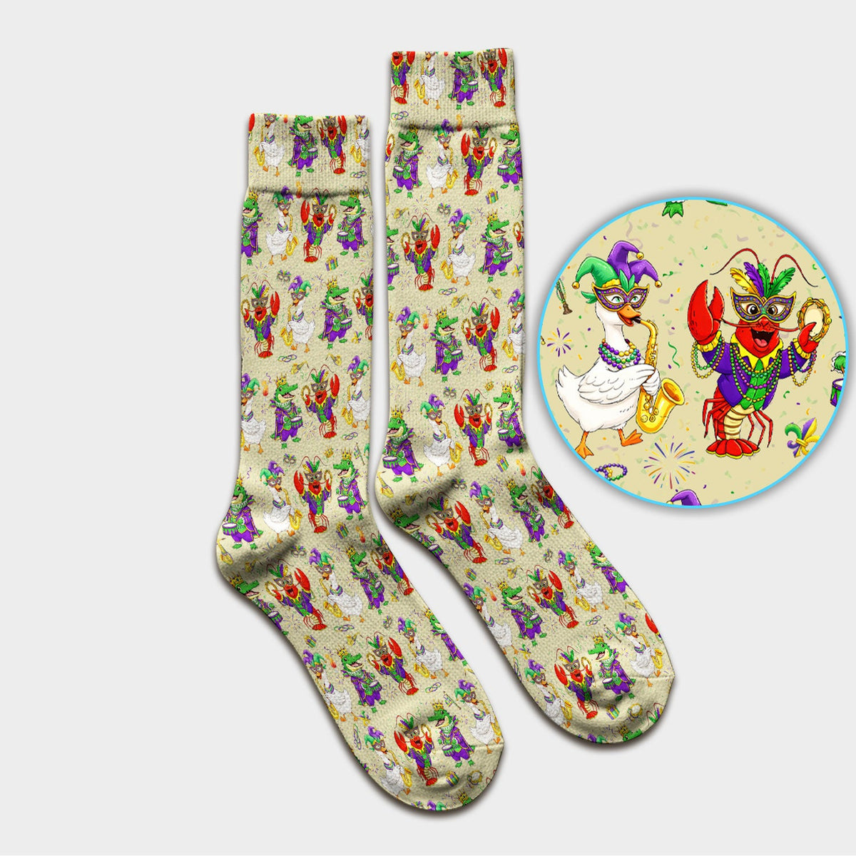 Crawfish Duck Mardi Gras Nurse Socks