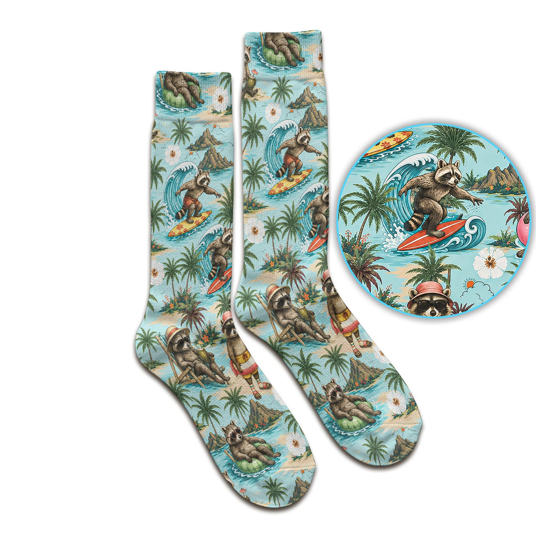 Tropical Raccoon Surfing Island Beach Nurse Socks