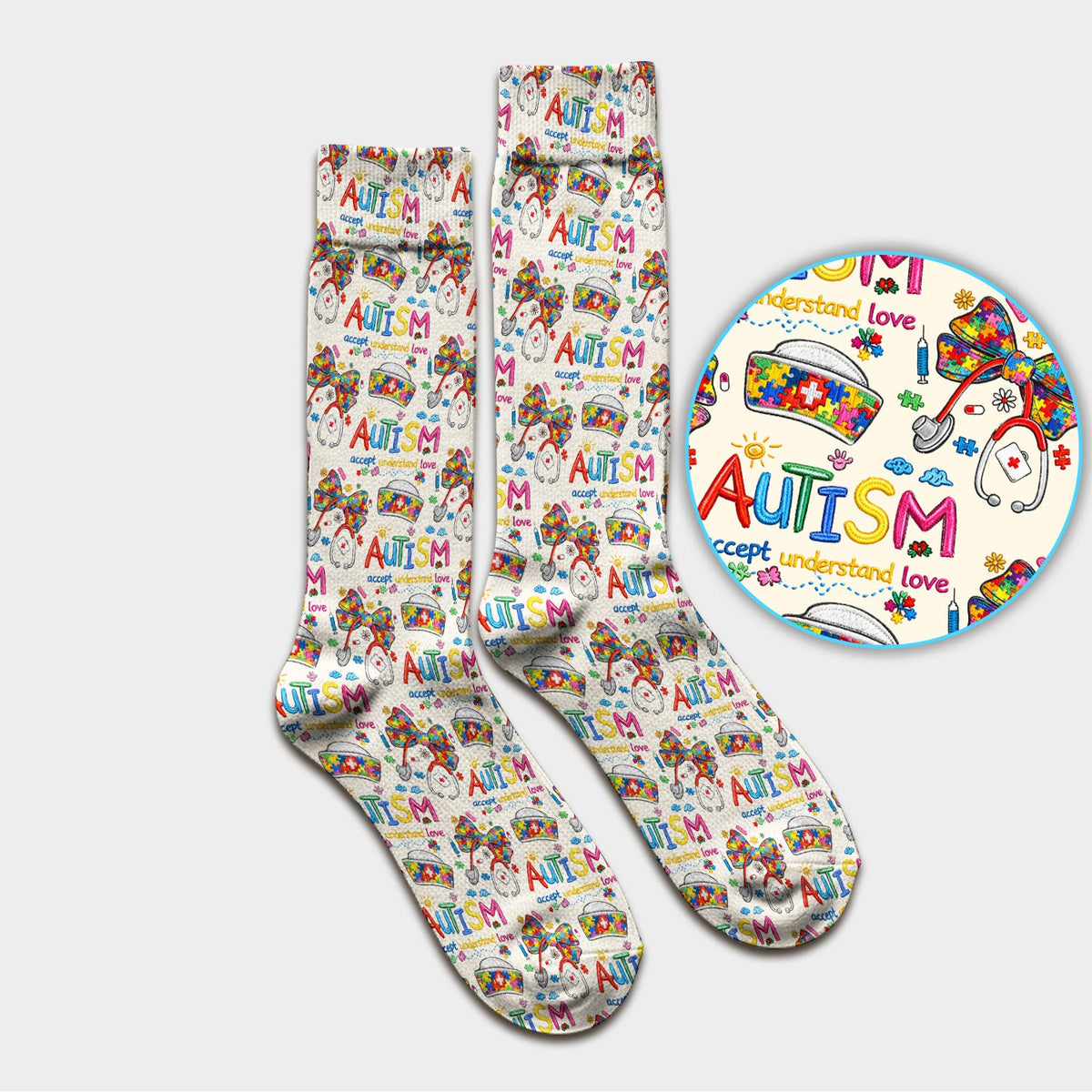 Autism Awareness Accept Understand Love Nurse Socks