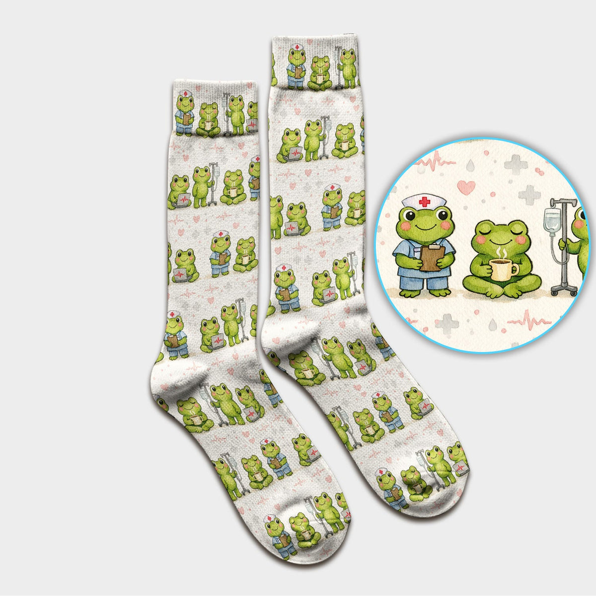 Adorable Frog Various Poses Nurse Socks