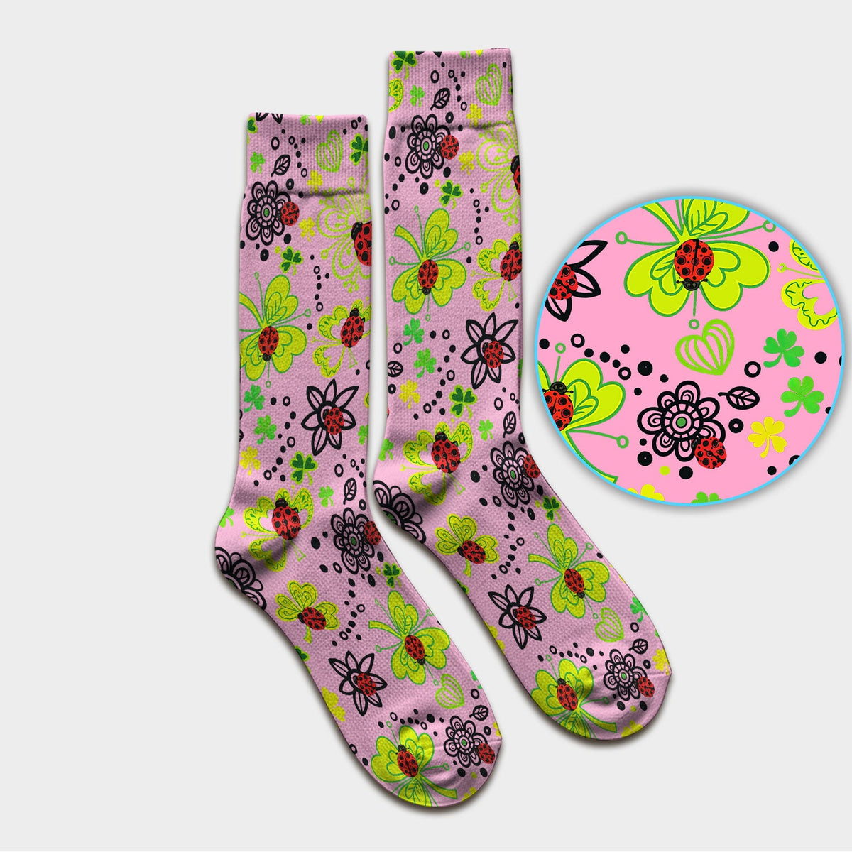 Ladybug Clover Floral Nurse Socks