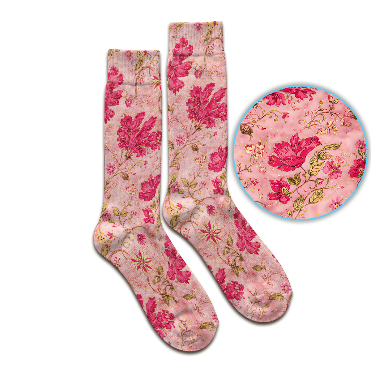 Elegant Pink Floral Vine Nurse Socks