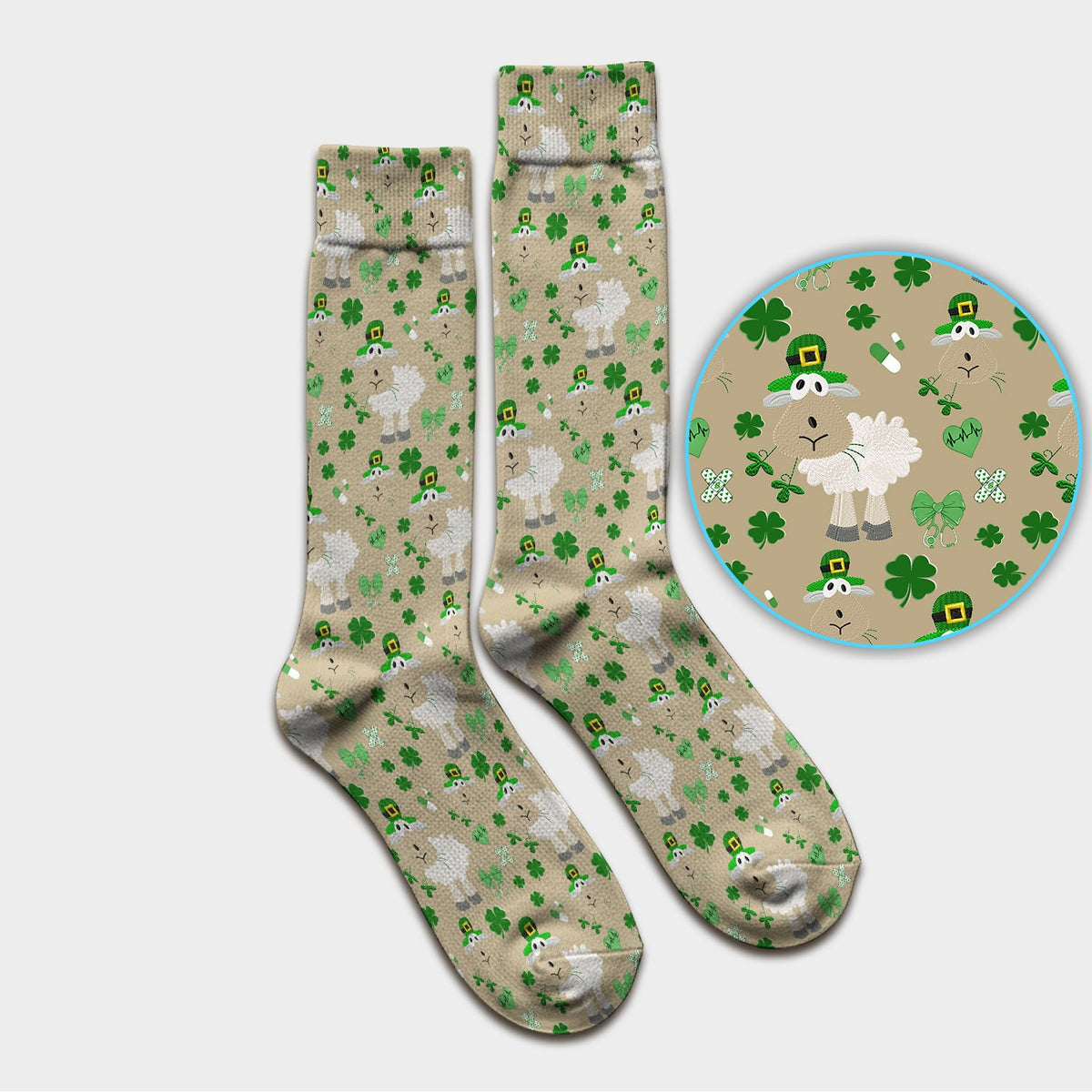 Sheep Shamrock Nurse Socks - St Patricks Day Gift