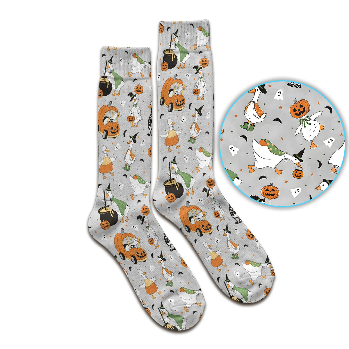 Goose Pumpkin Checkered Nurse Socks - Halloween Gift