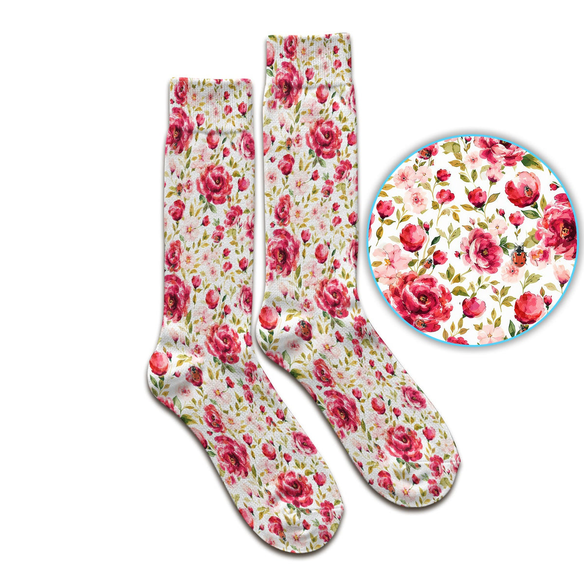 Pink Rose Ladybug Garden Nurse Socks