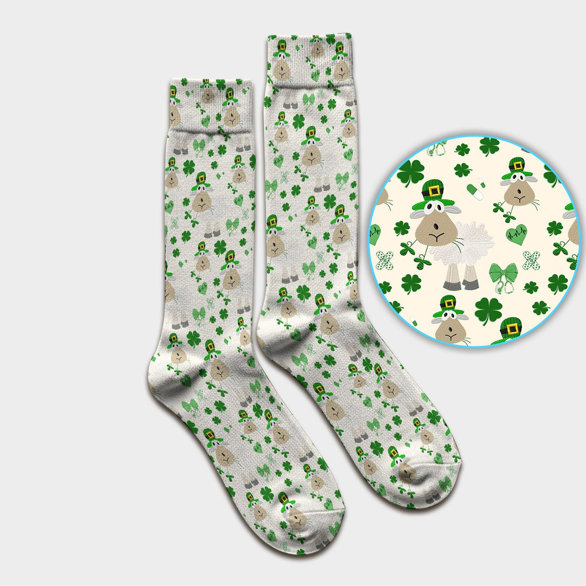 Sheep Shamrock Nurse Socks - St Patricks Day Gift