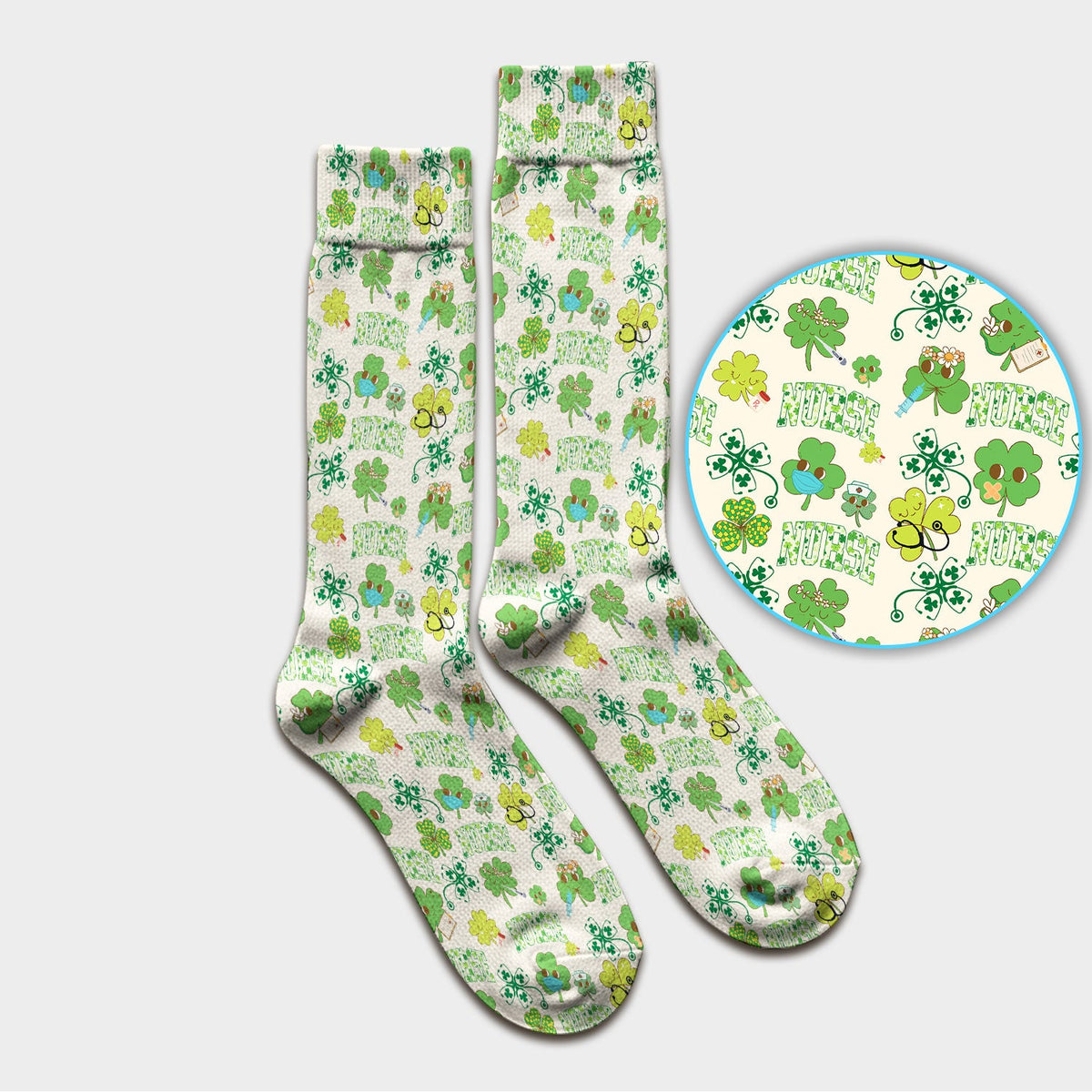 Lucky Shamrock Nurse Socks - St Patricks Day Gift