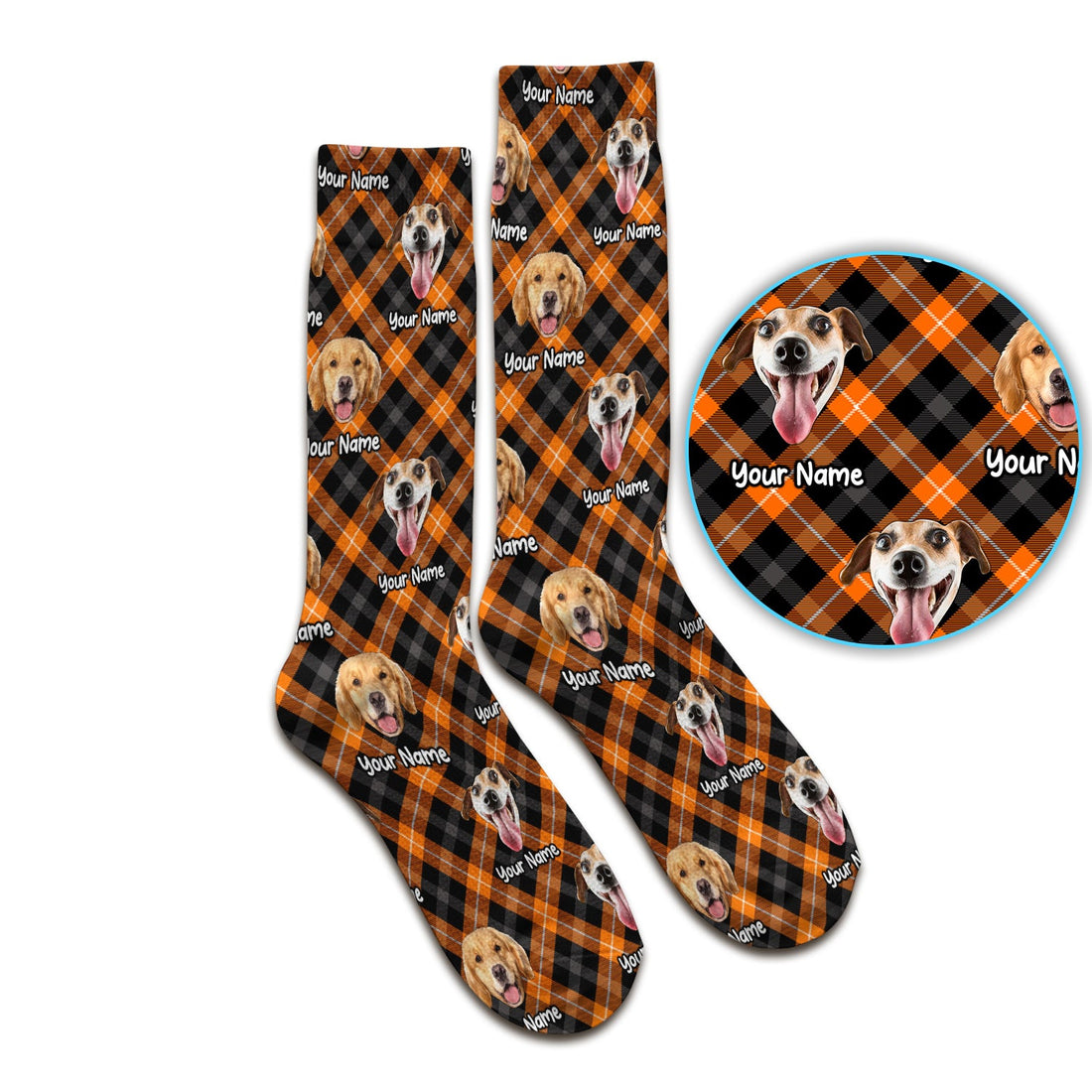 Personalized Halloween Dog Photo Plaid Socks