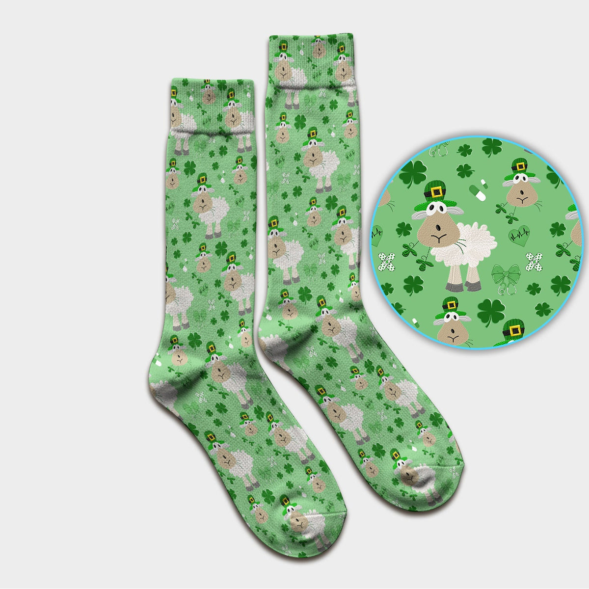 Sheep Shamrock Nurse Socks - St Patricks Day Gift