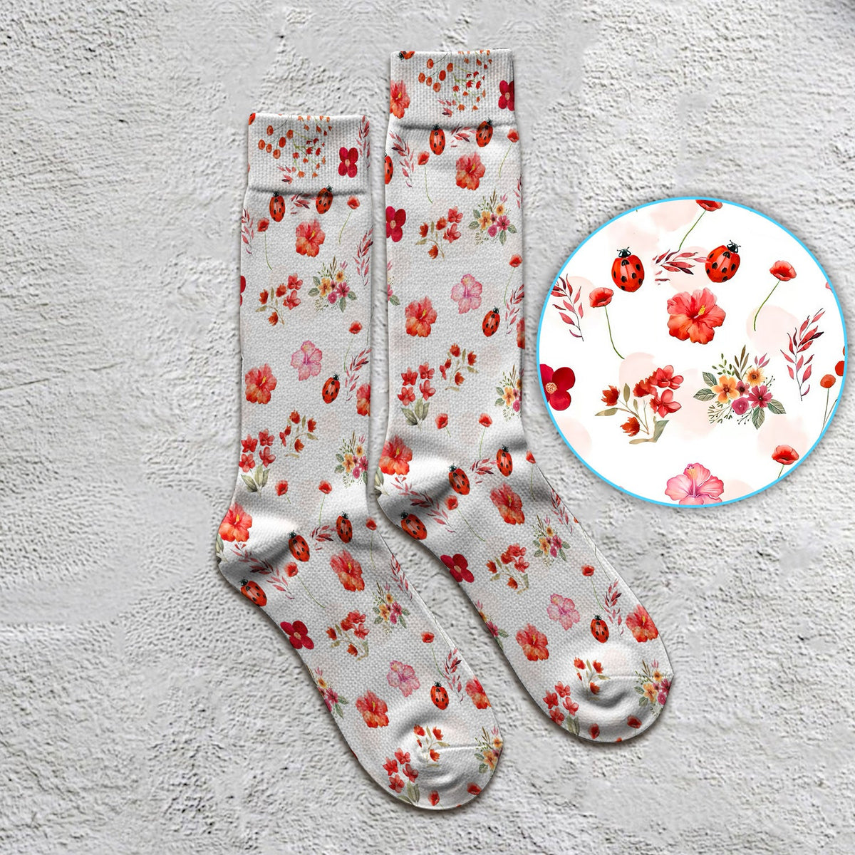 Red Ladybug Floral Garden Nurse Socks