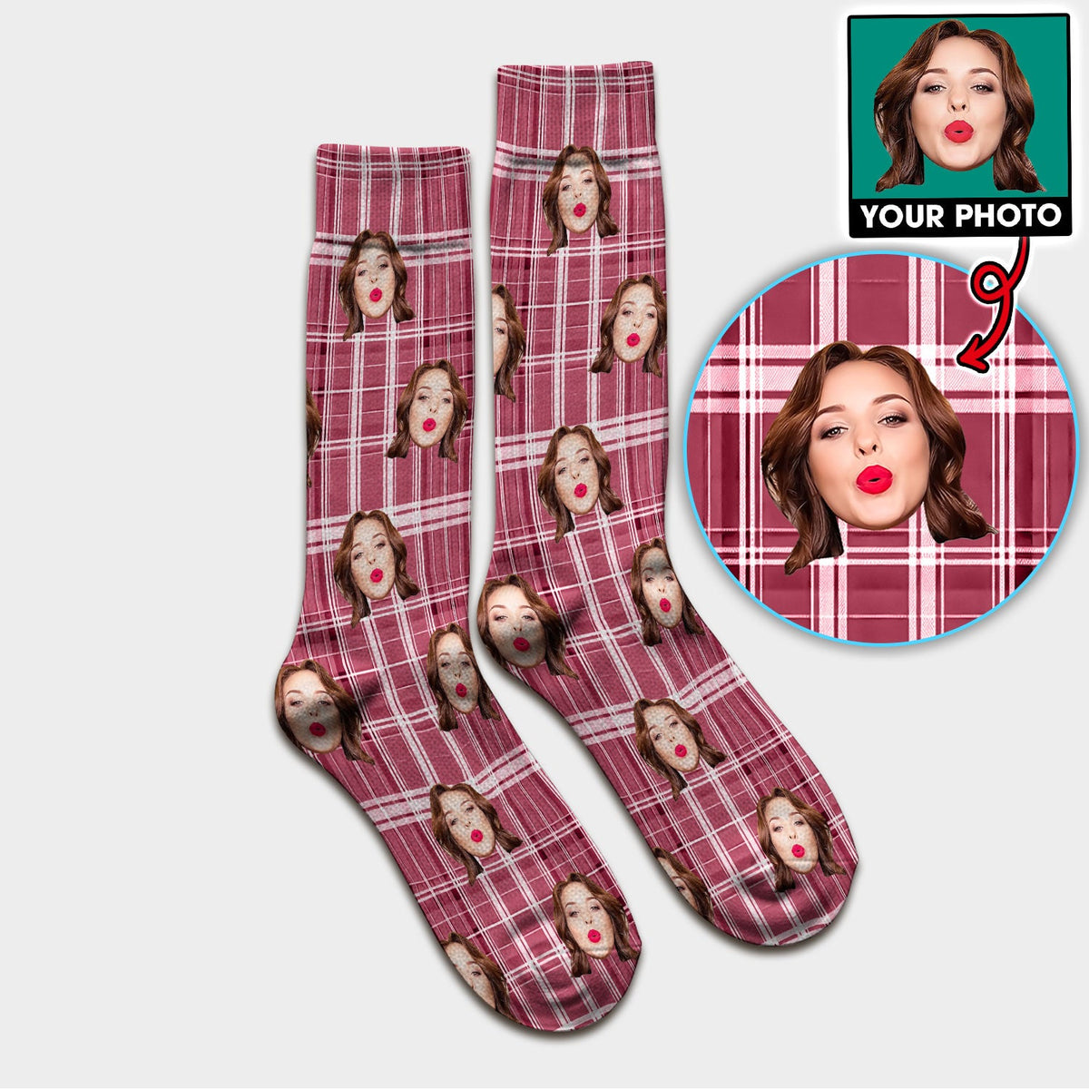 Personalized Photo Plaid Nurse Socks