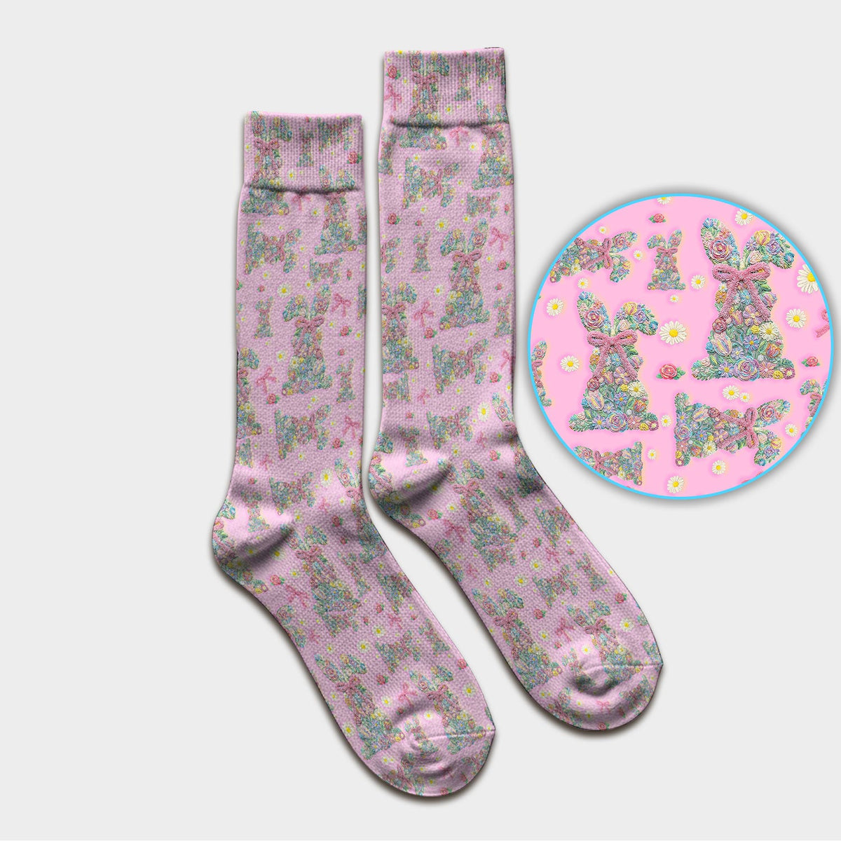 Colorful Floral Bunny Pink Bow Nurse Socks
