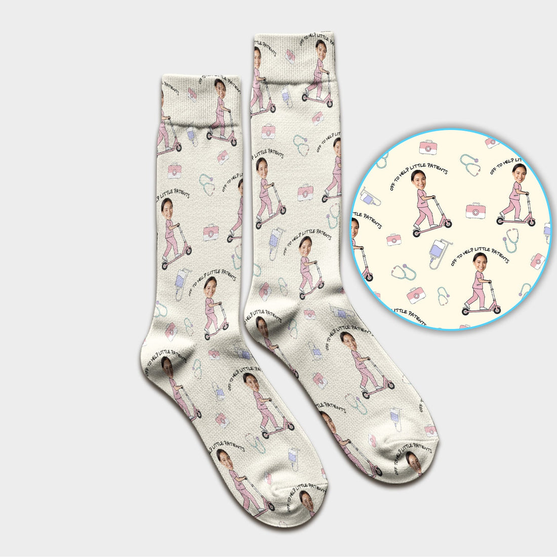 Personalized Pediatric Nurse Scooter Face Socks