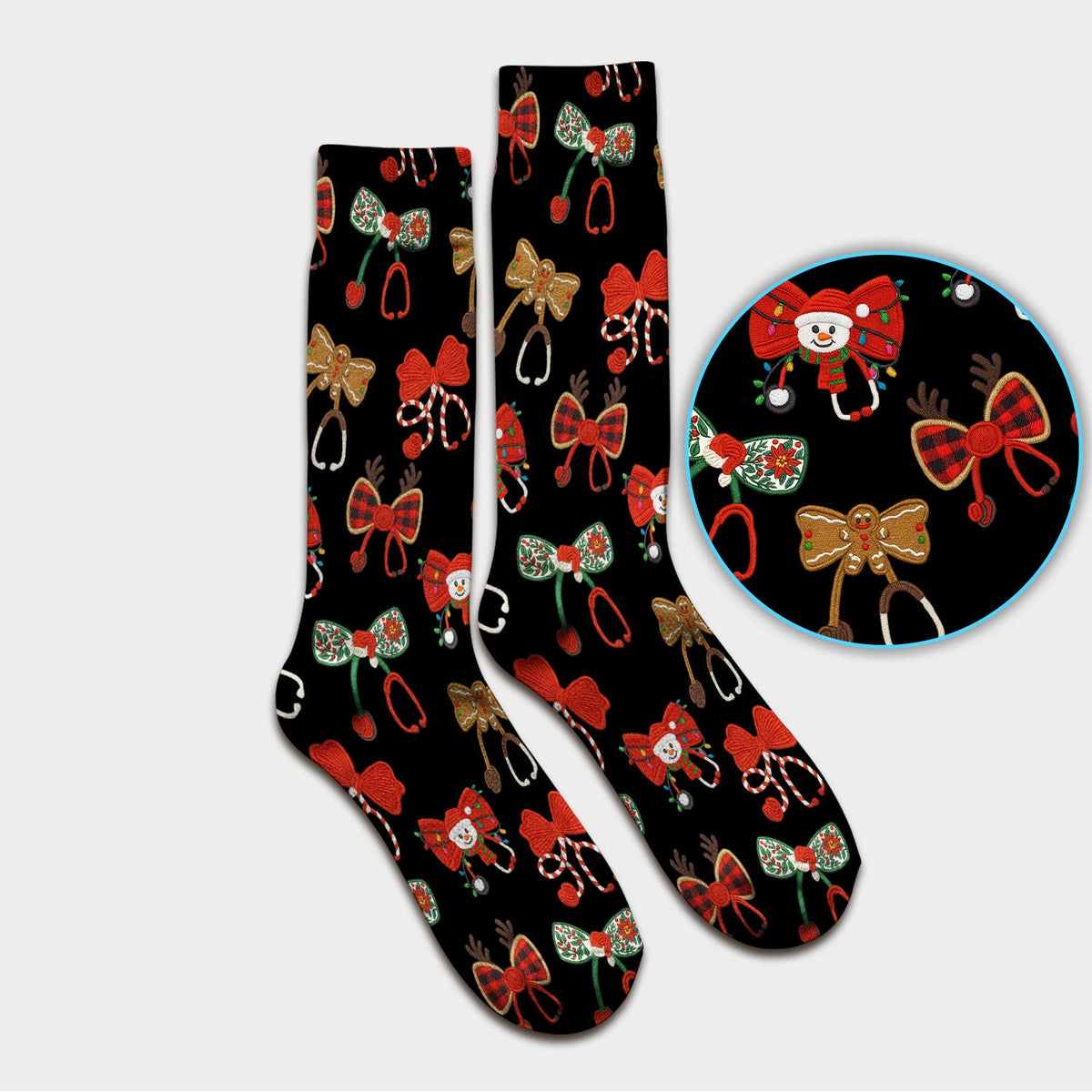 Christmas Stethoscope Bow Nurse Socks