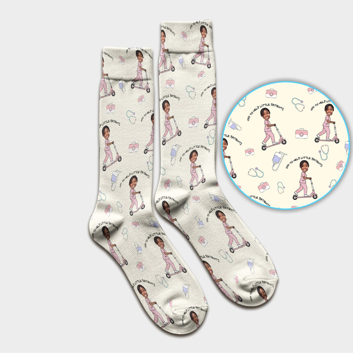 Personalized Pediatric Nurse Scooter Face Socks