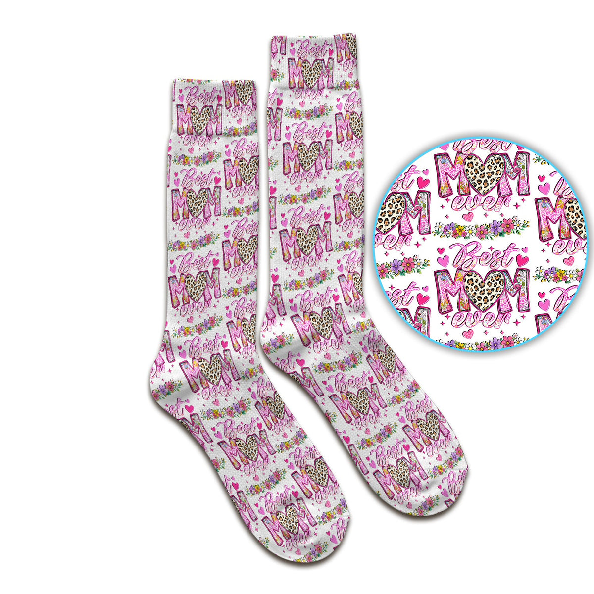 Best Mom Ever Leopard Heart Nurse Socks