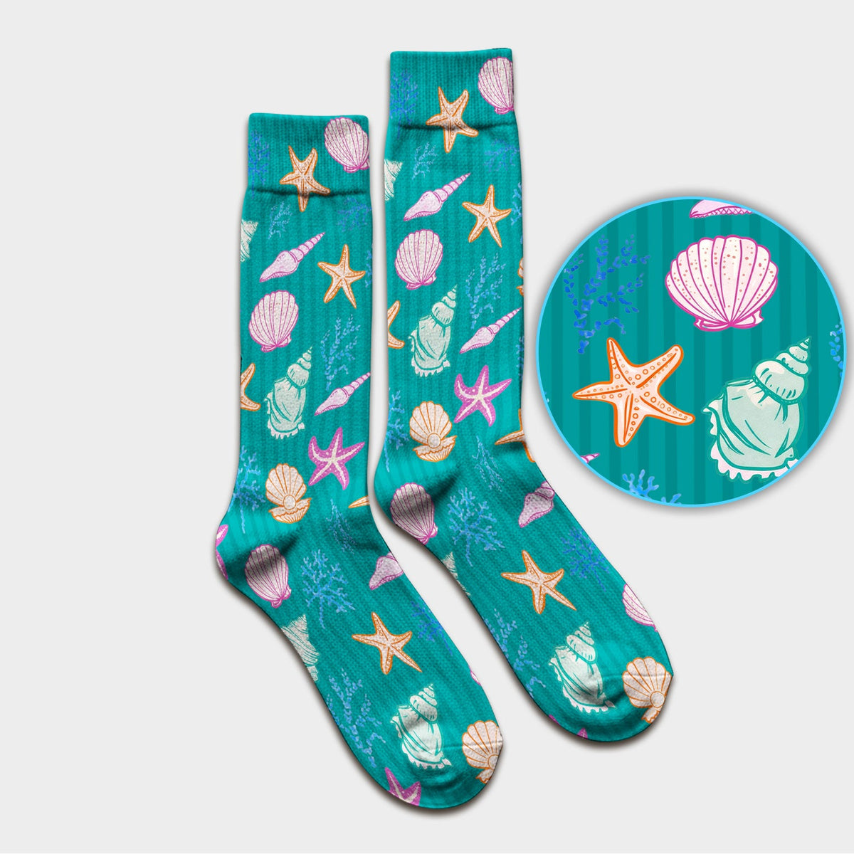 Colorful Seashell Starfish Ocean Stripe Nurse Socks