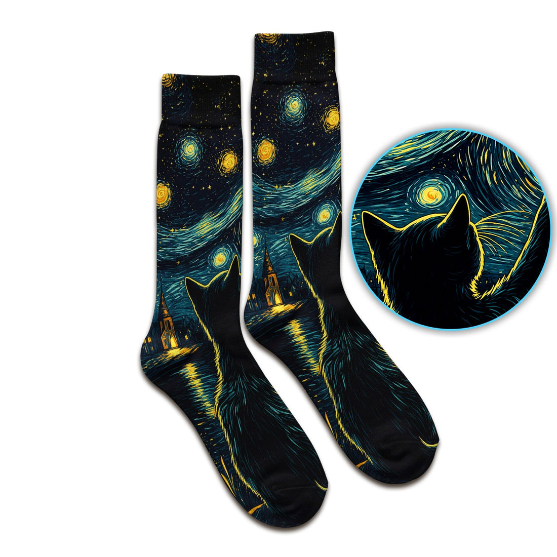 Starry Moonlit Black Cat Nurse Socks