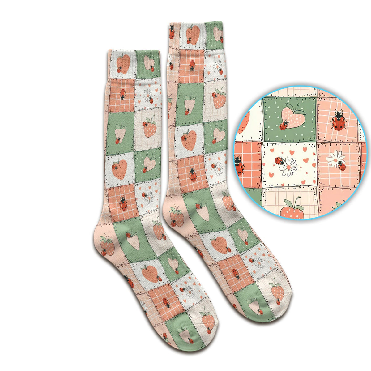 Strawberry Ladybug Patchwork Nurse Socks