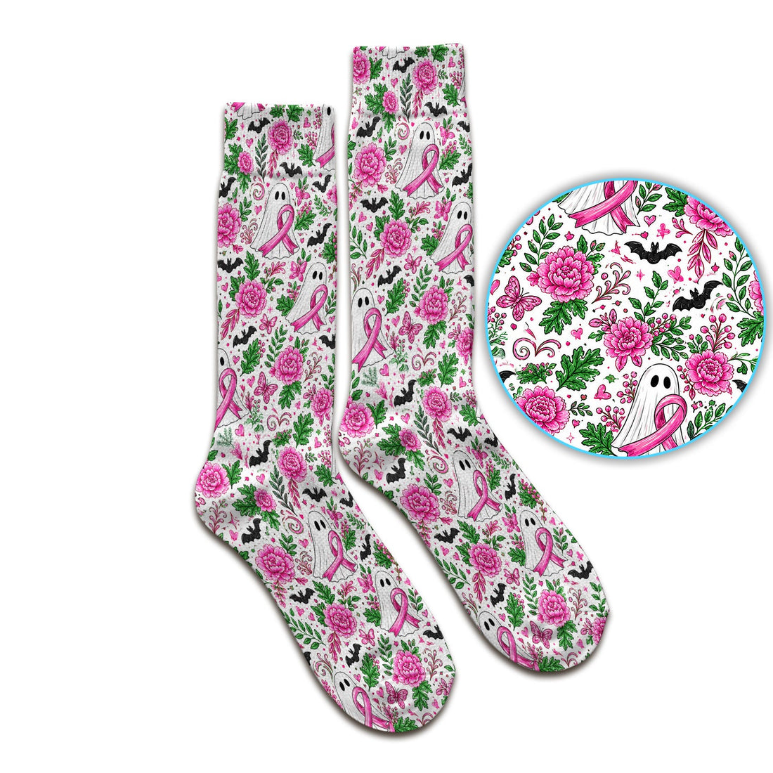 Breast Cancer Awareness Floral Ghost Nurse Socks