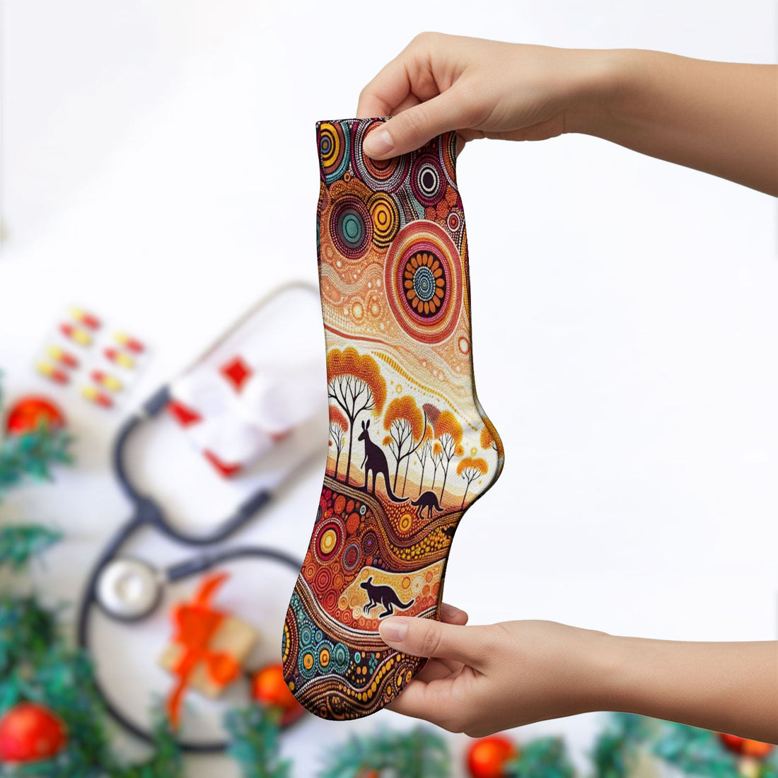 Aboriginal Kangaroo Art Nurse Socks