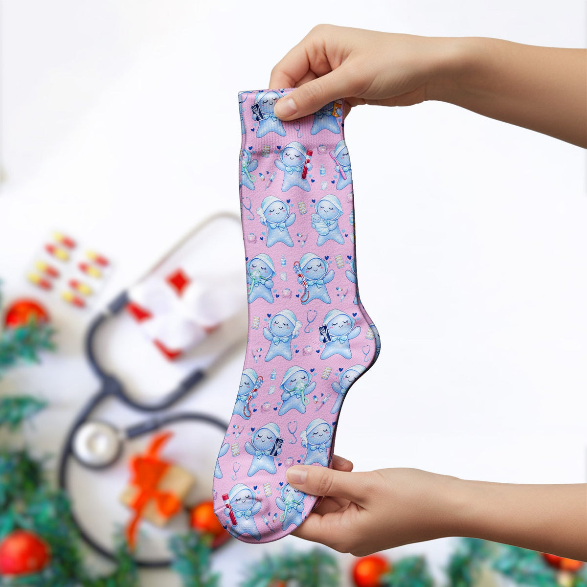 Dental Tooth Character Nurse Socks