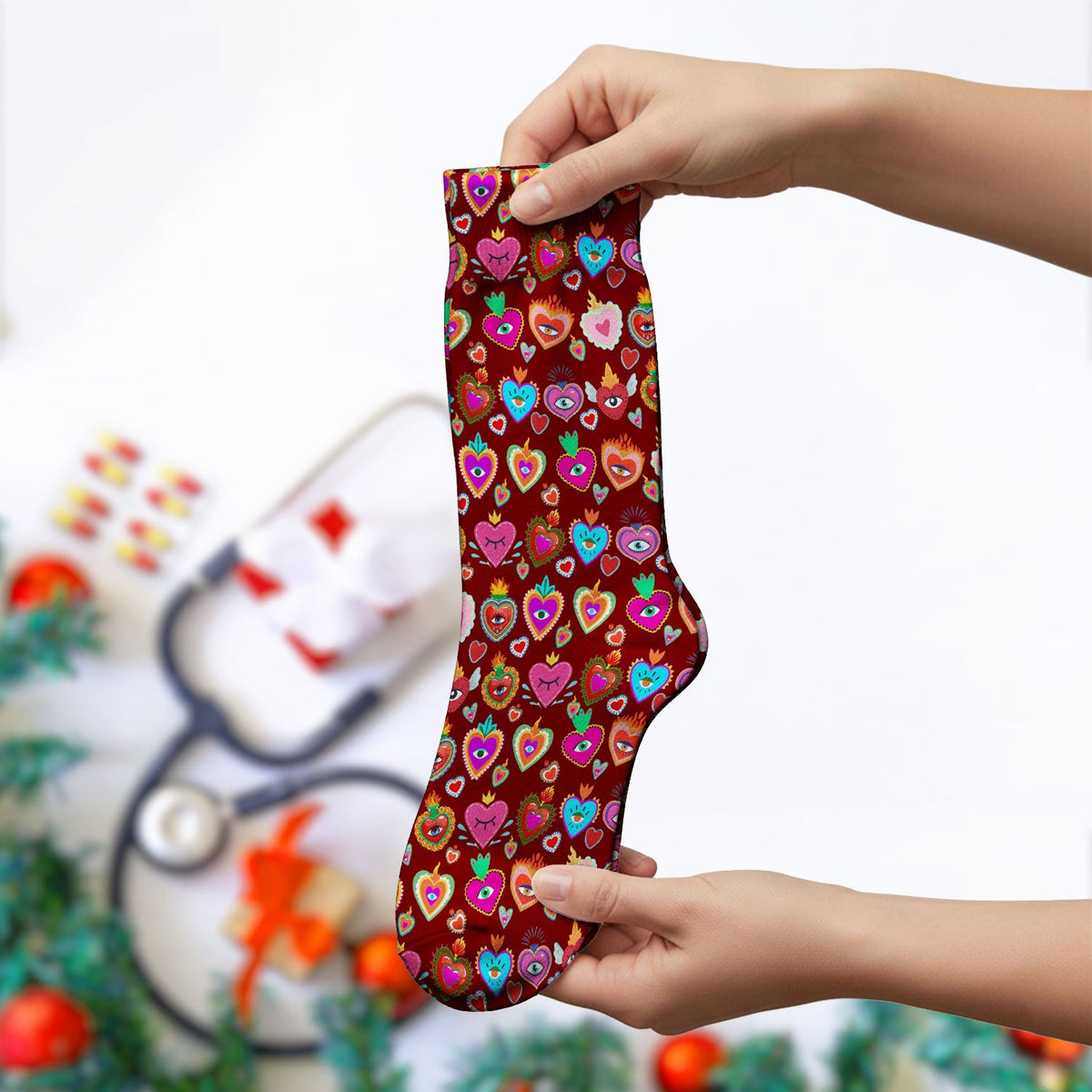 Valentine Colorful Sacred Heart Nurse Socks