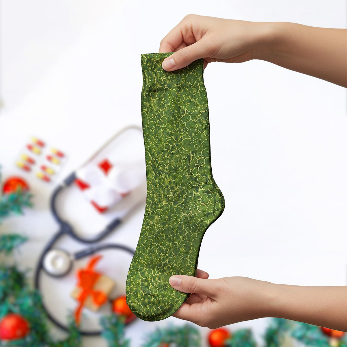 Green Floral Blossom Nurse Socks