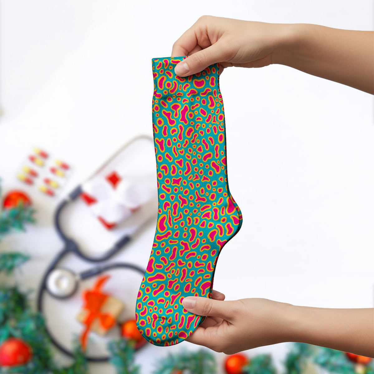 Colorful Abstract Leopard Nurse Socks