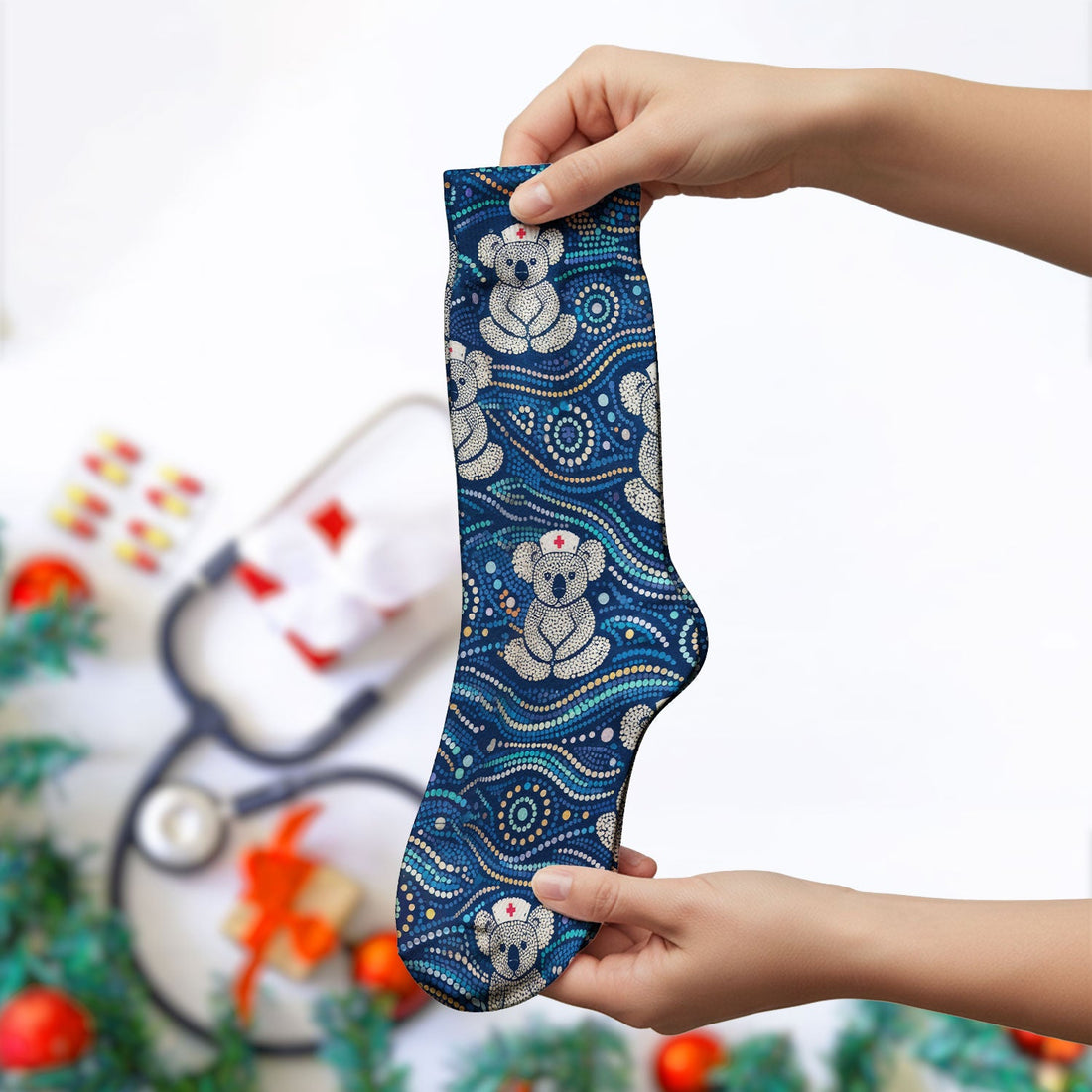 Koala Aboriginal Dot Art Nurse Socks