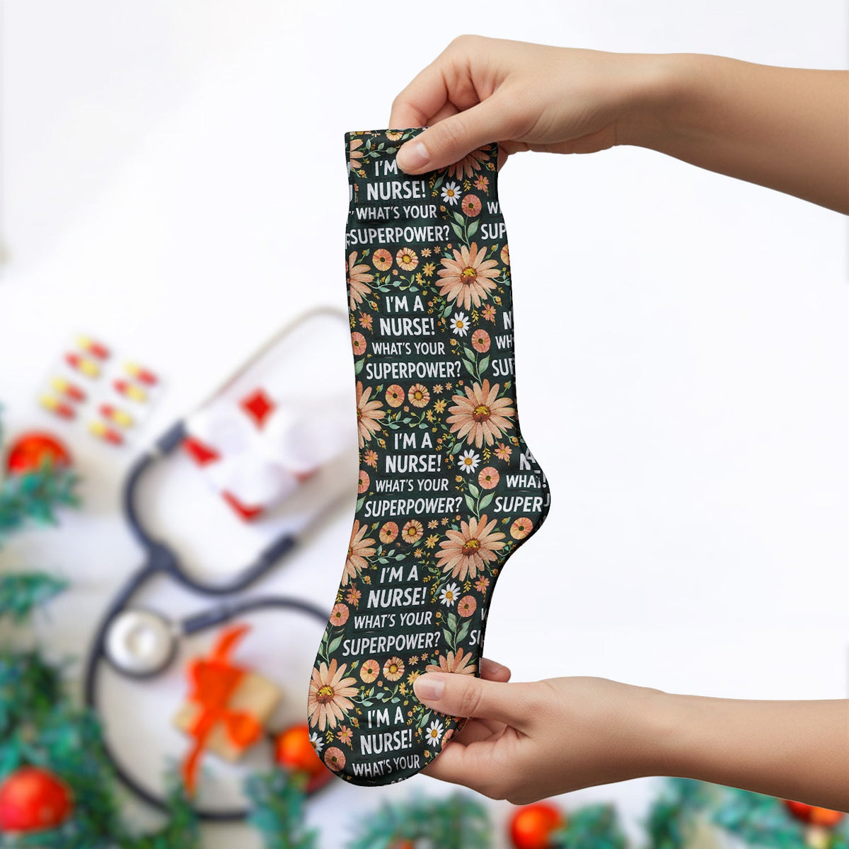 Superpower Floral Nurse Socks