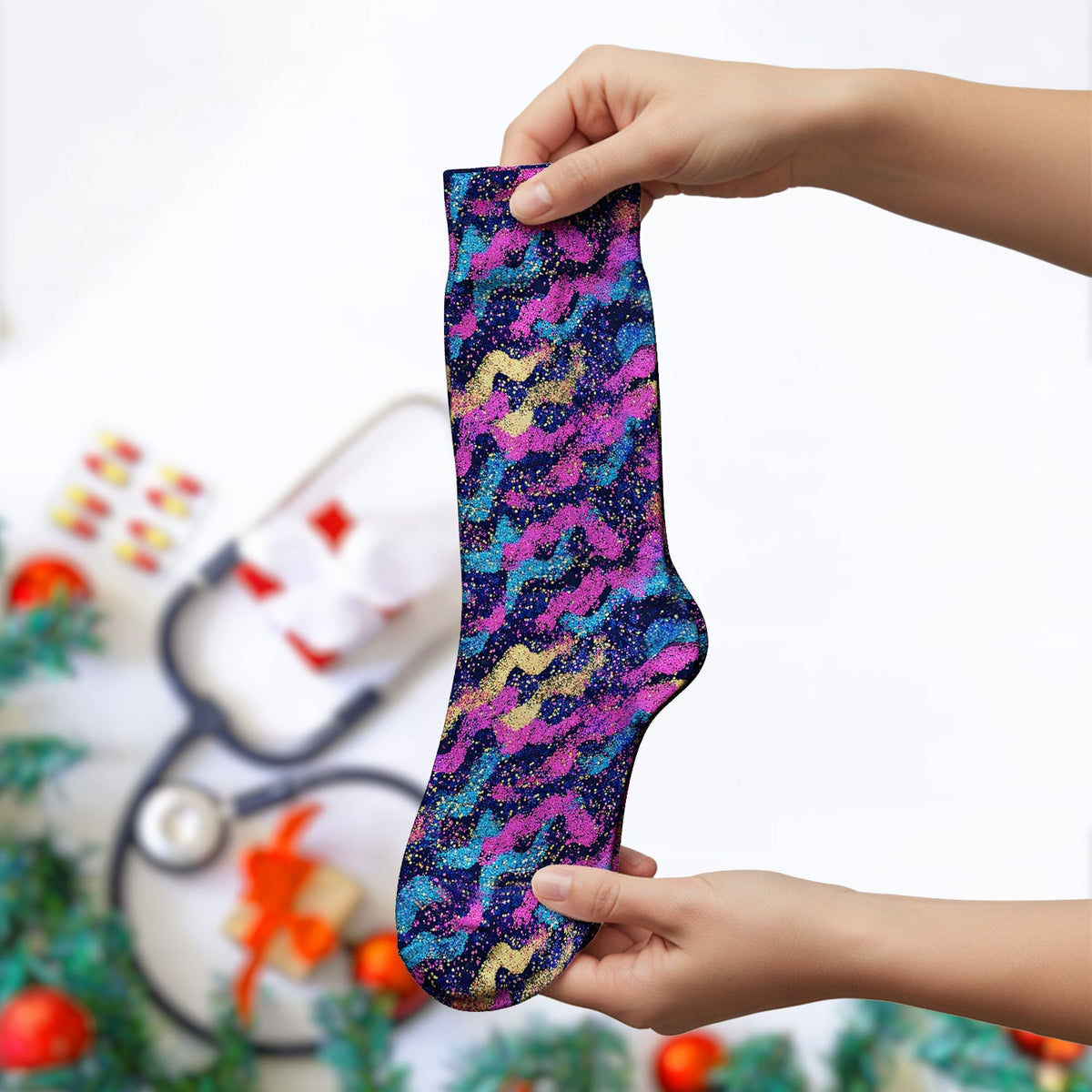 Neon Glitter Galaxy Nurse Socks