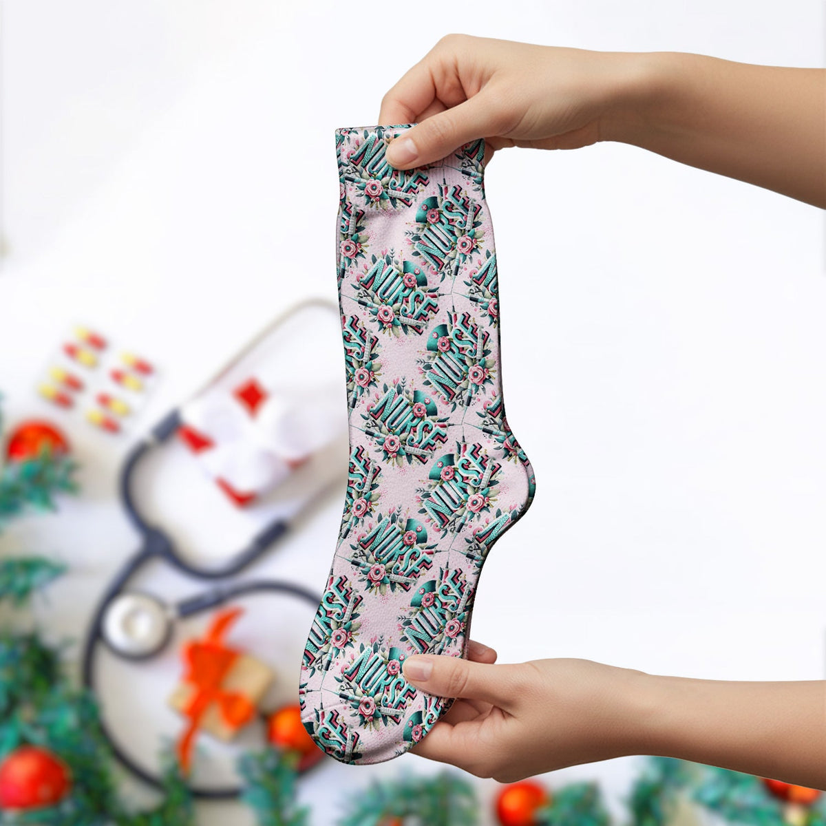 Typography Floral Nurse Socks