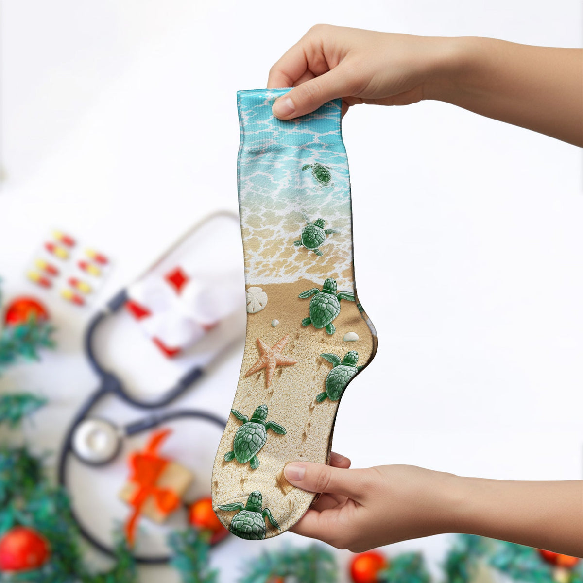 Coastal Sea Turtle Beach Nurse Socks