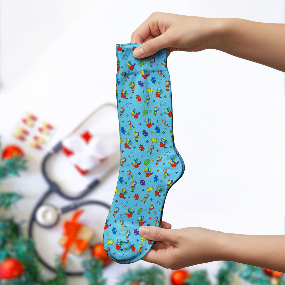 Autism Awareness Colorful Puzzle Nurse Socks