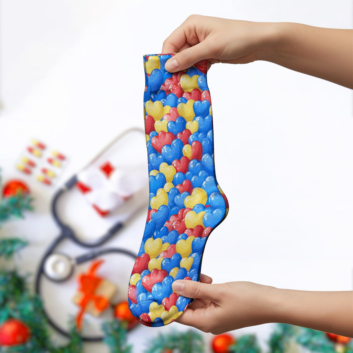 Colorful Autism Heart Nurse Socks