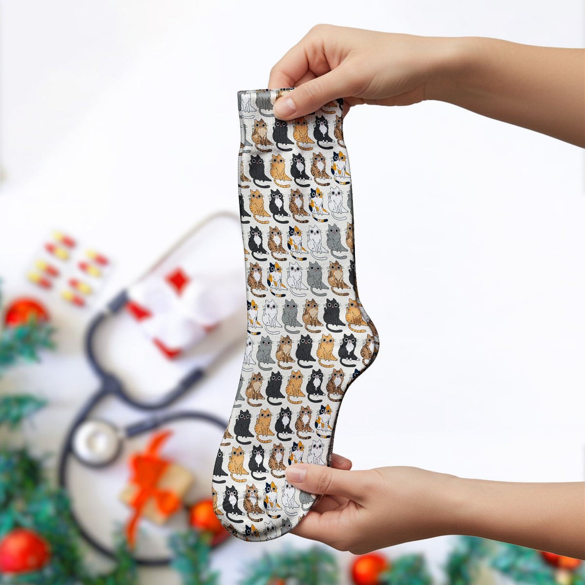 Cat Pattern Nurse Socks